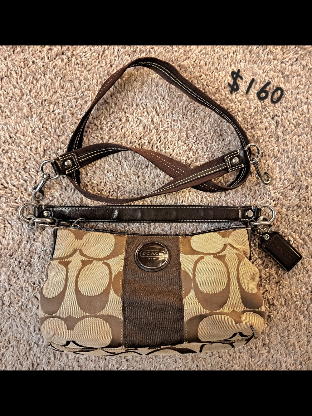 Coach Signature Stripe Demi Jacquard Canvas & Leather Bag